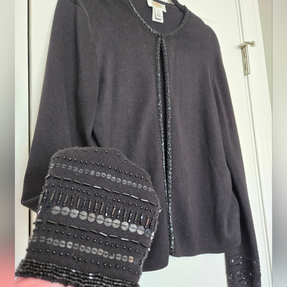 Talbots Black Beaded Cardigan M
